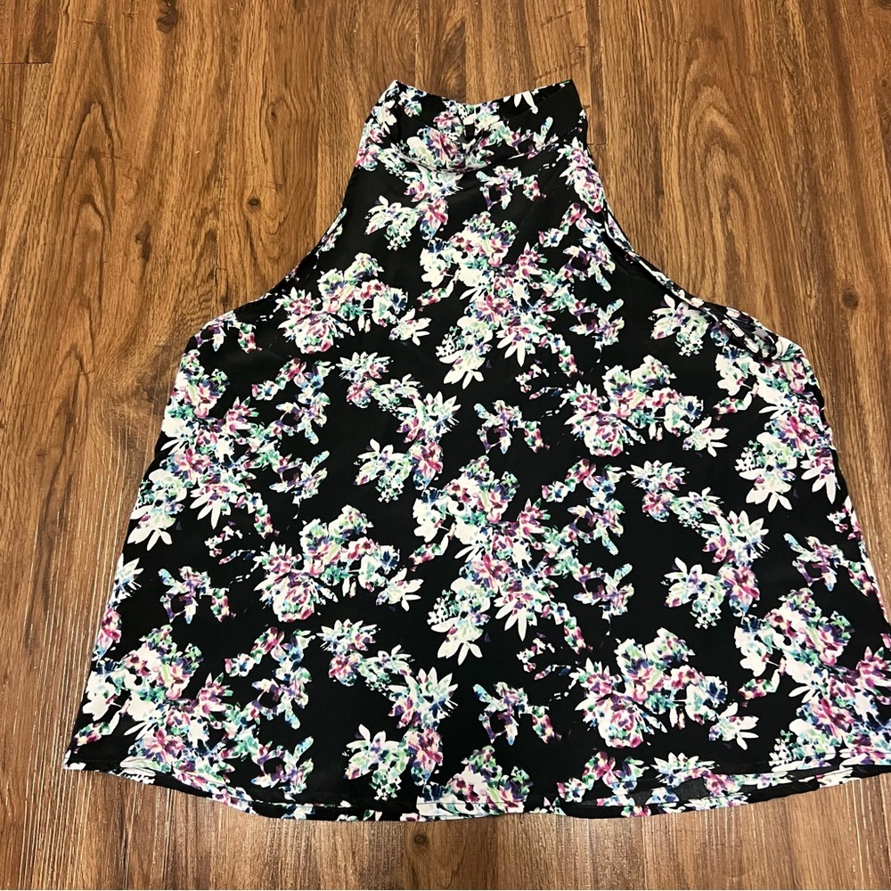 Paper Crane Women’s Halter High Neck Floral Black Business Causal Going Out Top